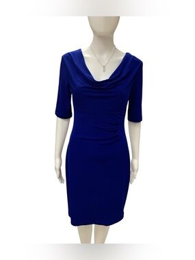 connected apparel Royal Blue Cowl Neck Midi Dress Size S
